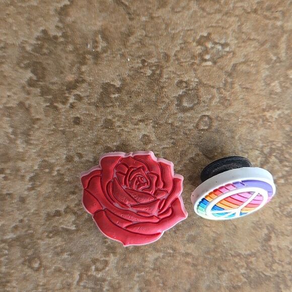 Red Rose and Peace Sign Shoe Croc Charms Set Sent As Shown Unisex Colorful - Picture 5 of 11